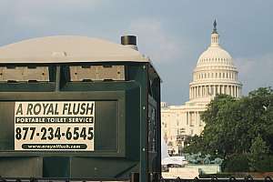 Toilet with capital bldg in background